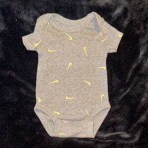 Nike Infant Bodysuit in Gray with Yellow Swooshes